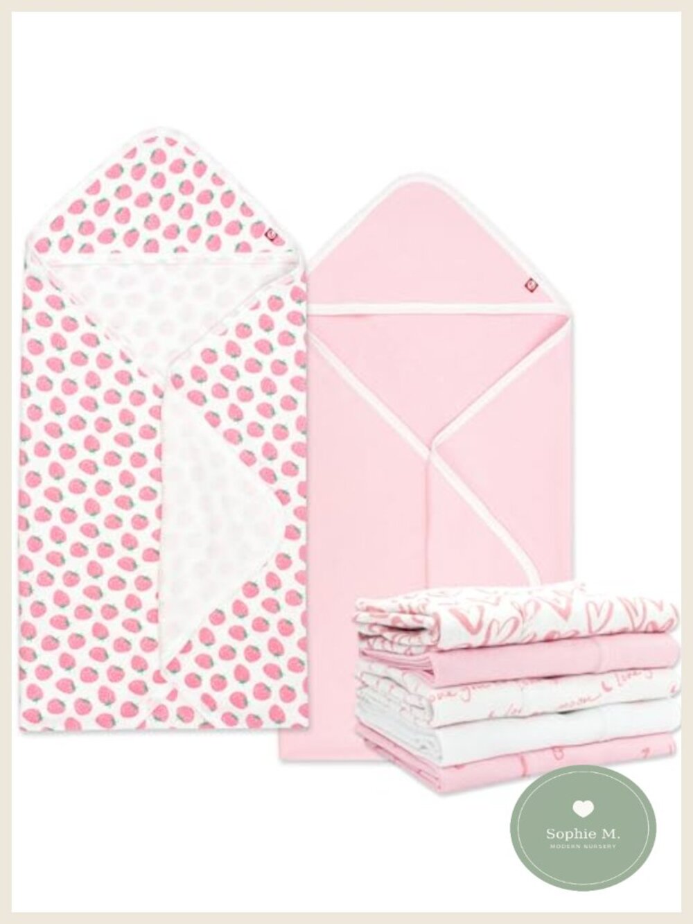 7pc Newborn Gift Bundle 5 Burp Cloths 2 Hooded Towels Organic Cotton Soft